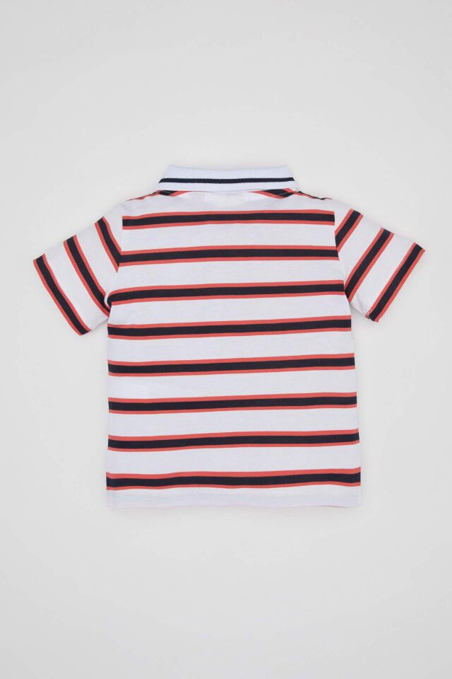 Erkek Bebek Çizgili Pike Kısa Kollu Polo Tişört