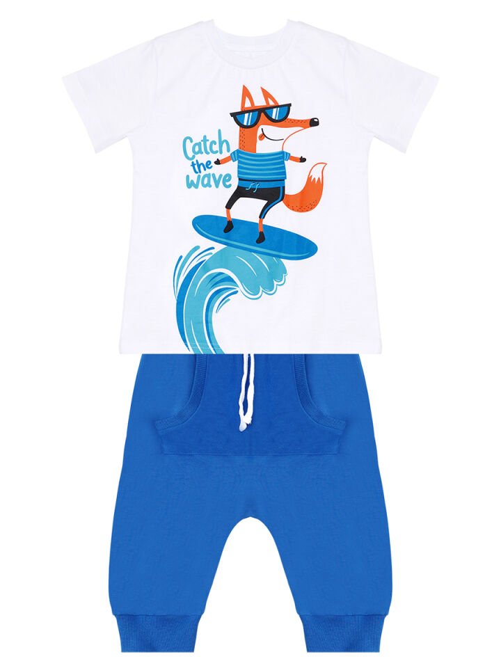 Surf Fox Erkek Çocuk T-shirt Kapri Şort Takım 7 Y - Mavi, Beyaz