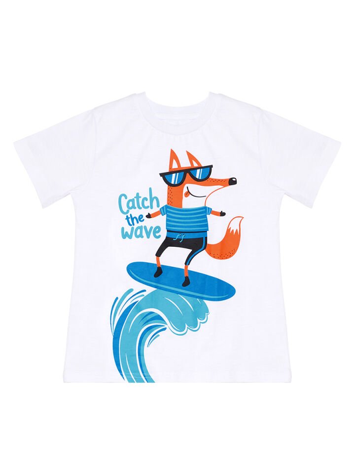 Surf Fox Erkek Çocuk T-shirt Kapri Şort Takım 7 Y - Mavi, Beyaz