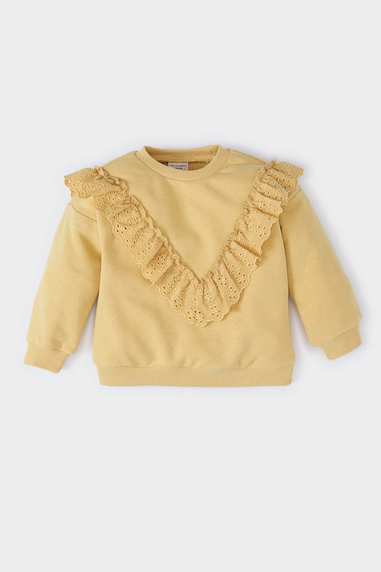 Kız Bebek Bisiklet Yaka İçi Yumuşak Tüylü Sweatshirt
