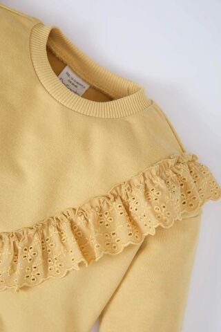 Kız Bebek Bisiklet Yaka İçi Yumuşak Tüylü Sweatshirt