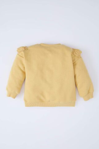 Kız Bebek Bisiklet Yaka İçi Yumuşak Tüylü Sweatshirt