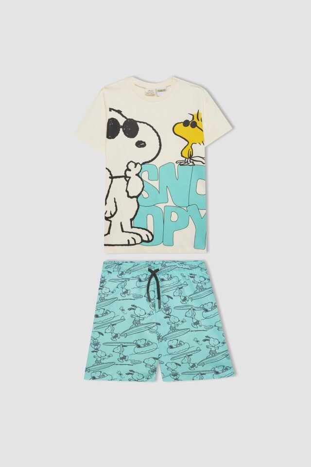 Erkek Çocuk Snoopy 2'li Takım Kısa Kollu Tişört Deniz Şortu