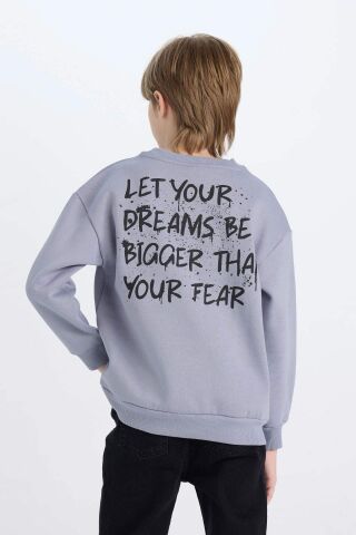 Erkek Çocuk Oversize Geniş Kalıp Bisiklet Yaka Sırt Baskılı Kalın Sweatshirt