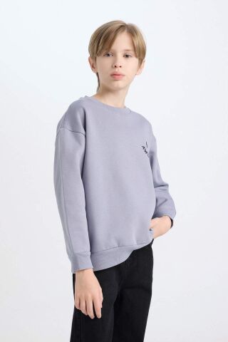Erkek Çocuk Oversize Geniş Kalıp Bisiklet Yaka Sırt Baskılı Kalın Sweatshirt