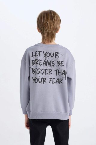 Erkek Çocuk Oversize Geniş Kalıp Bisiklet Yaka Sırt Baskılı Kalın Sweatshirt