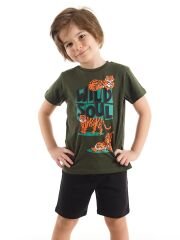 Üç Kaplan Erkek Çocuk T-Shirt Şort Takım 7 Y - Haki, Siyah