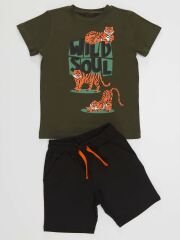 Üç Kaplan Erkek Çocuk T-Shirt Şort Takım 7 Y - Haki, Siyah