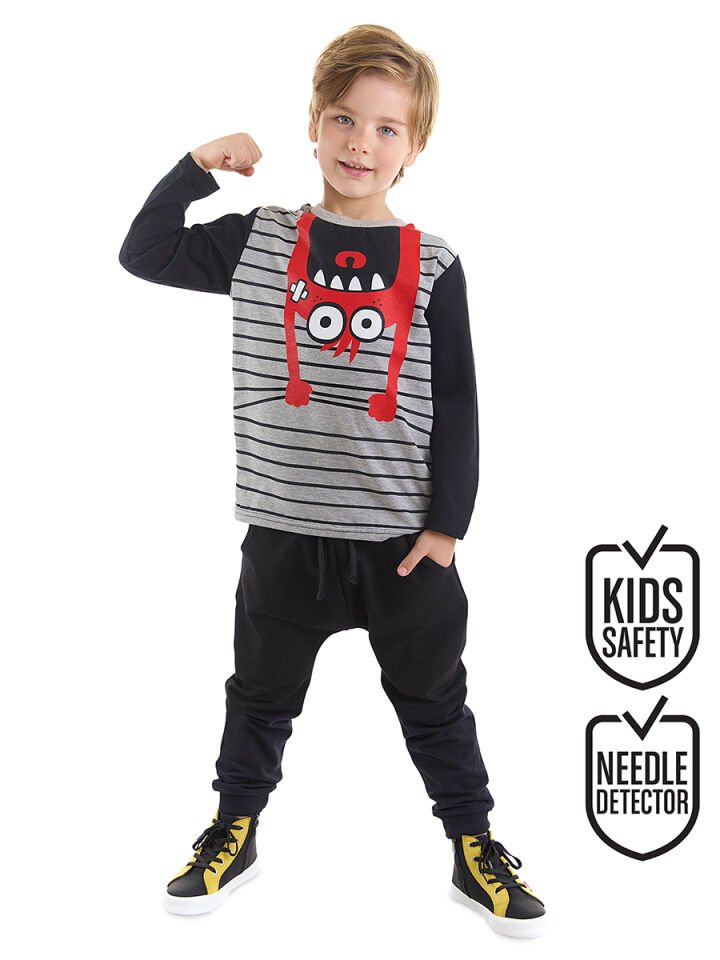 Sarkan Canavar Erkek Çocuk T-shirt Pantolon Takım 7 Y - Gri, Siyah