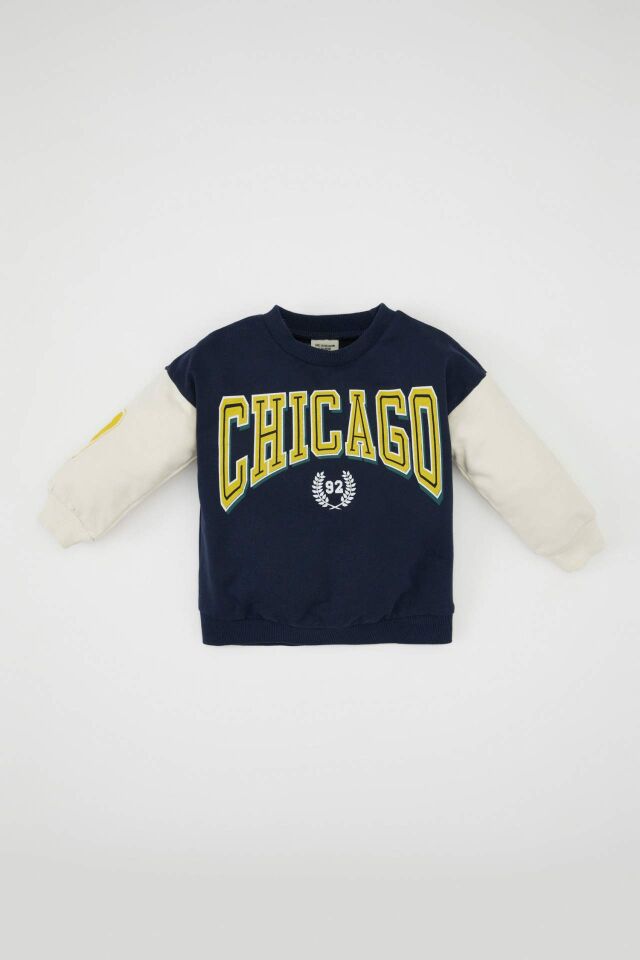 Erkek Bebek Bisiklet Yaka Baskılı Sweatshirt