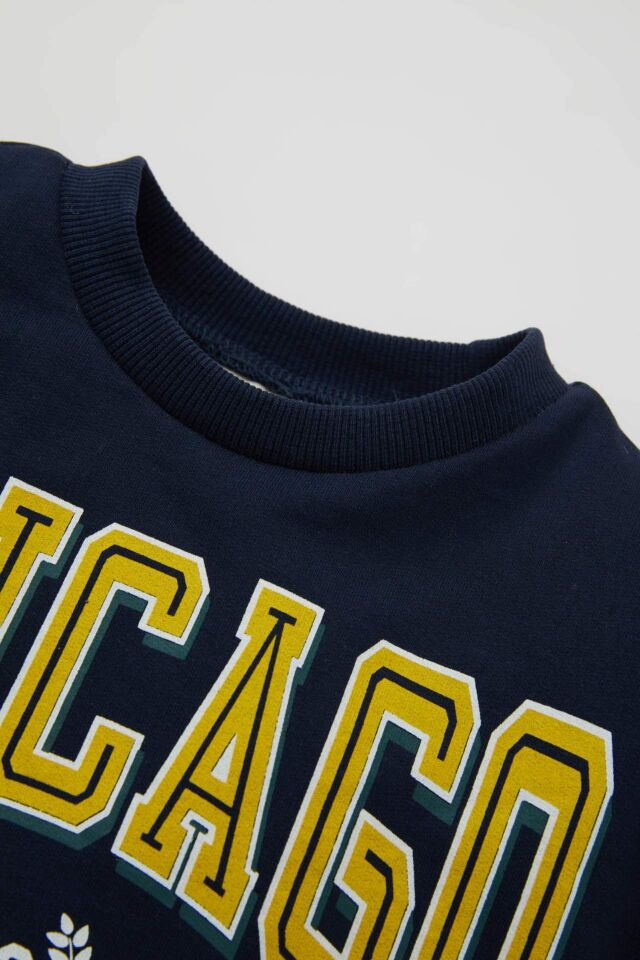 Erkek Bebek Bisiklet Yaka Baskılı Sweatshirt
