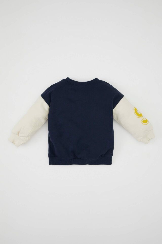 Erkek Bebek Bisiklet Yaka Baskılı Sweatshirt