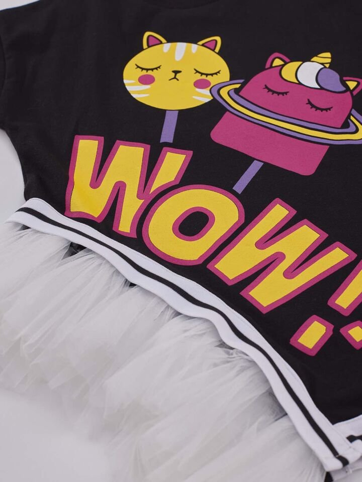 Wow Tüllü Kız Çocuk T-Shirt Pembe Tayt Takım