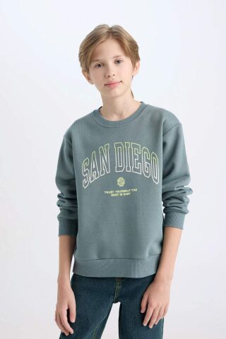 Erkek Çocuk Bisiklet Yaka Baskılı Kalın Sweatshirt