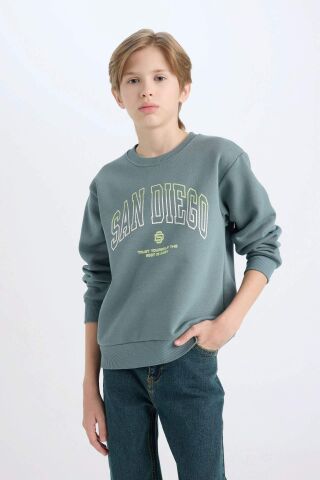 Erkek Çocuk Bisiklet Yaka Baskılı Kalın Sweatshirt