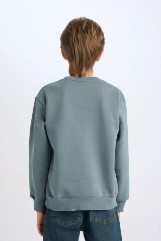 Erkek Çocuk Bisiklet Yaka Baskılı Kalın Sweatshirt