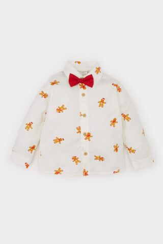 Erkek Bebek Yılbaşı Temalı Twill Uzun Kollu Gömlek