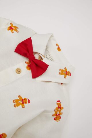 Erkek Bebek Yılbaşı Temalı Twill Uzun Kollu Gömlek
