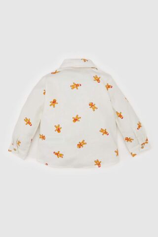 Erkek Bebek Yılbaşı Temalı Twill Uzun Kollu Gömlek