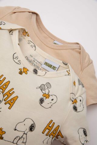 Erkek Bebek Yeni Doğan Snoopy Penye 2'li Kısa Kollu Tulum