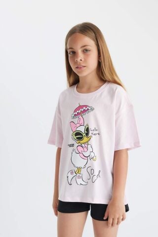 Kız Çocuk Disney Mickey Mouse &Friends Oversize Geniş Kalıp Bisiklet Yaka Kısa Kollu Tişört