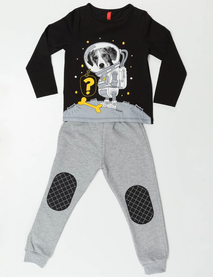 Moon Dog Erkek Çocuk T-shirt Pantolon Takım 6 Y - Siyah Gri Beyaz