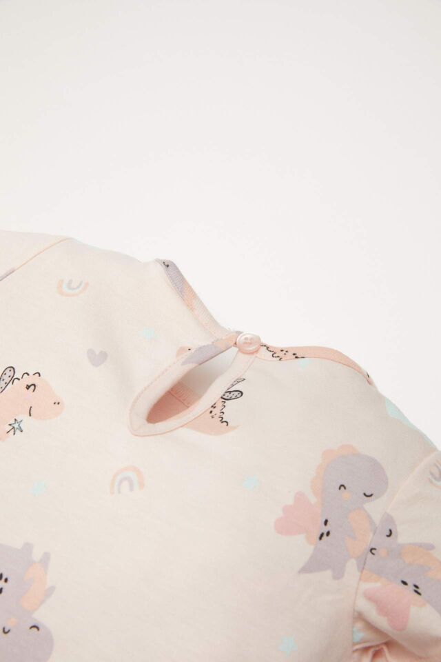 Kız Bebek Pijama Takımı Dinazor Baskılı Kısa Kollu Penye Üst Beli Lastikli Şort