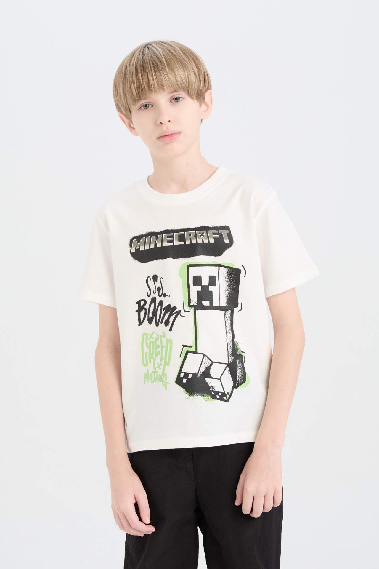 Erkek Çocuk Minecraft Bisiklet Yaka Kısa Kollu Tişört