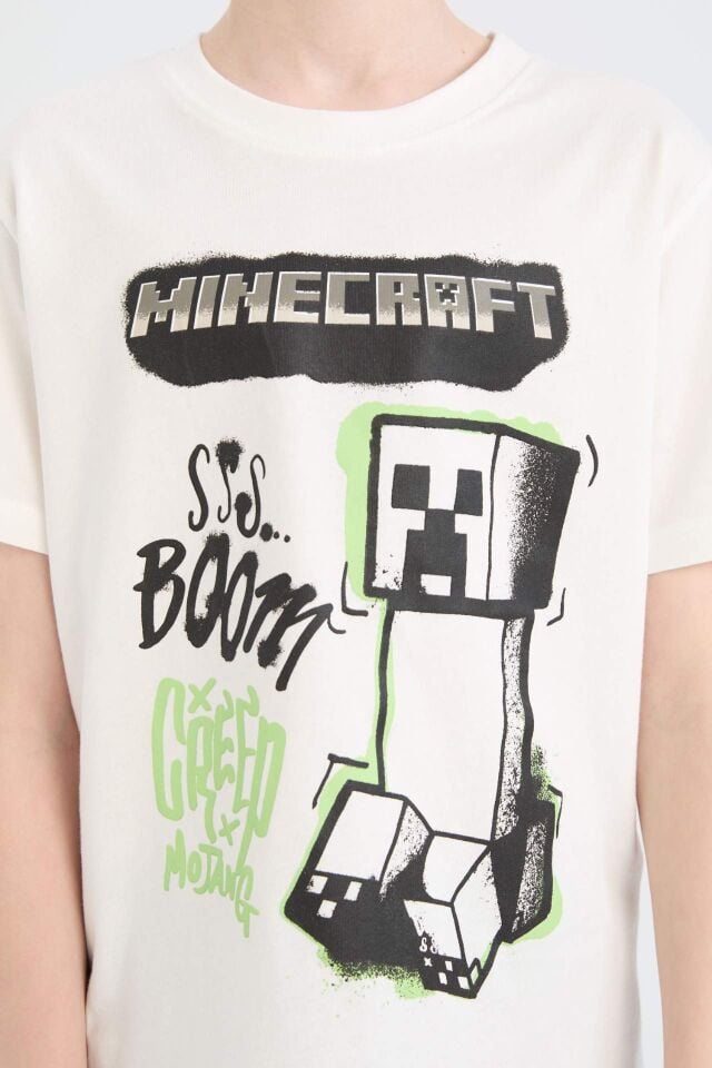 Erkek Çocuk Minecraft Bisiklet Yaka Kısa Kollu Tişört