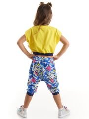 Kalp Kalbe Kız Çocuk Crop Top Kapri Şort Takım 5 Y - Sarı, Mavi