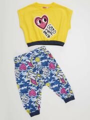 Kalp Kalbe Kız Çocuk Crop Top Kapri Şort Takım 5 Y - Sarı, Mavi