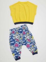 Kalp Kalbe Kız Çocuk Crop Top Kapri Şort Takım 5 Y - Sarı, Mavi