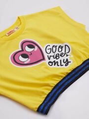 Kalp Kalbe Kız Çocuk Crop Top Kapri Şort Takım 5 Y - Sarı, Mavi