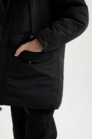 Erkek Çocuk Parka Mont Çıkarılabilir Suni Kürk Yaka Kapüşonlu Pelüş Astar