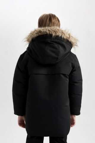 Erkek Çocuk Parka Mont Çıkarılabilir Suni Kürk Yaka Kapüşonlu Pelüş Astar