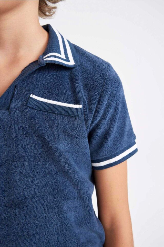 Erkek Çocuk Apaş Yaka Havlu Kumaş Kısa Kollu Polo Tişört