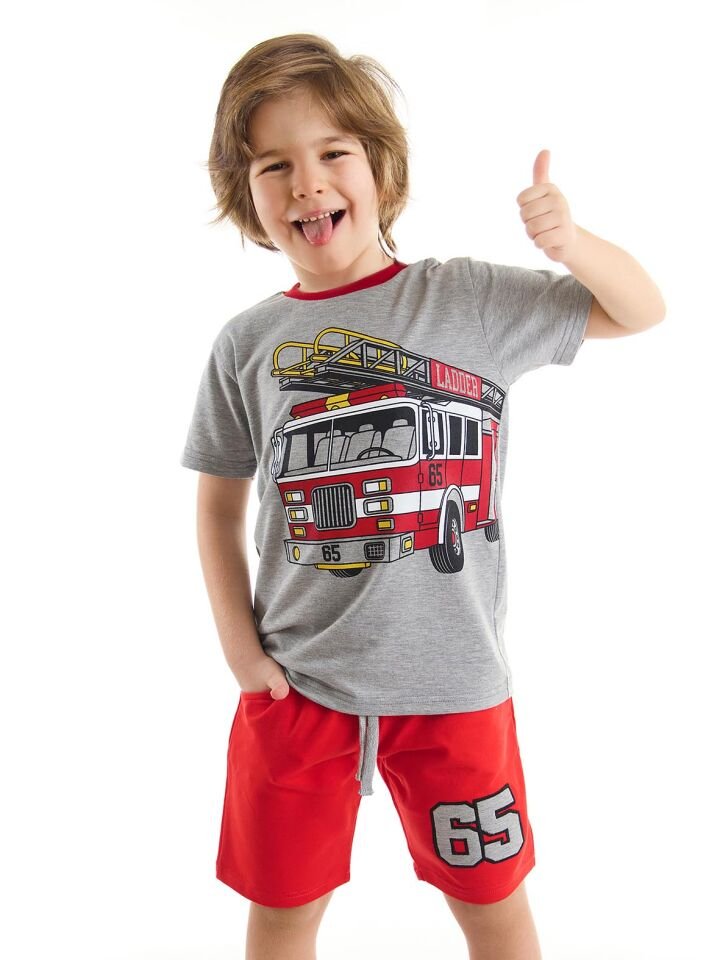 İtfaiye Erkek Çocuk T-shirt Şort Takım 6 Y - Gri, Kırmızı