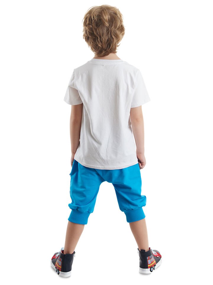 Monster Truck Erkek Çocuk T-shirt Kapri Şort Takım 5 Y - Mavi, Beyaz