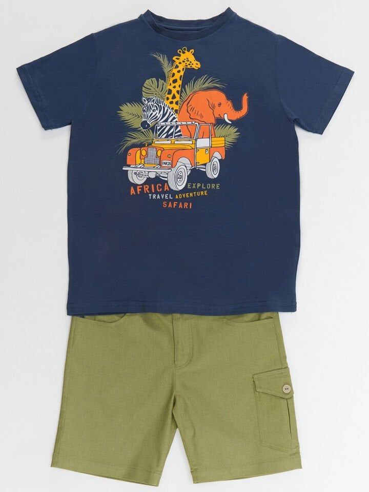 Safari Erkek Çocuk T-shirt Gabardin Şort Takım