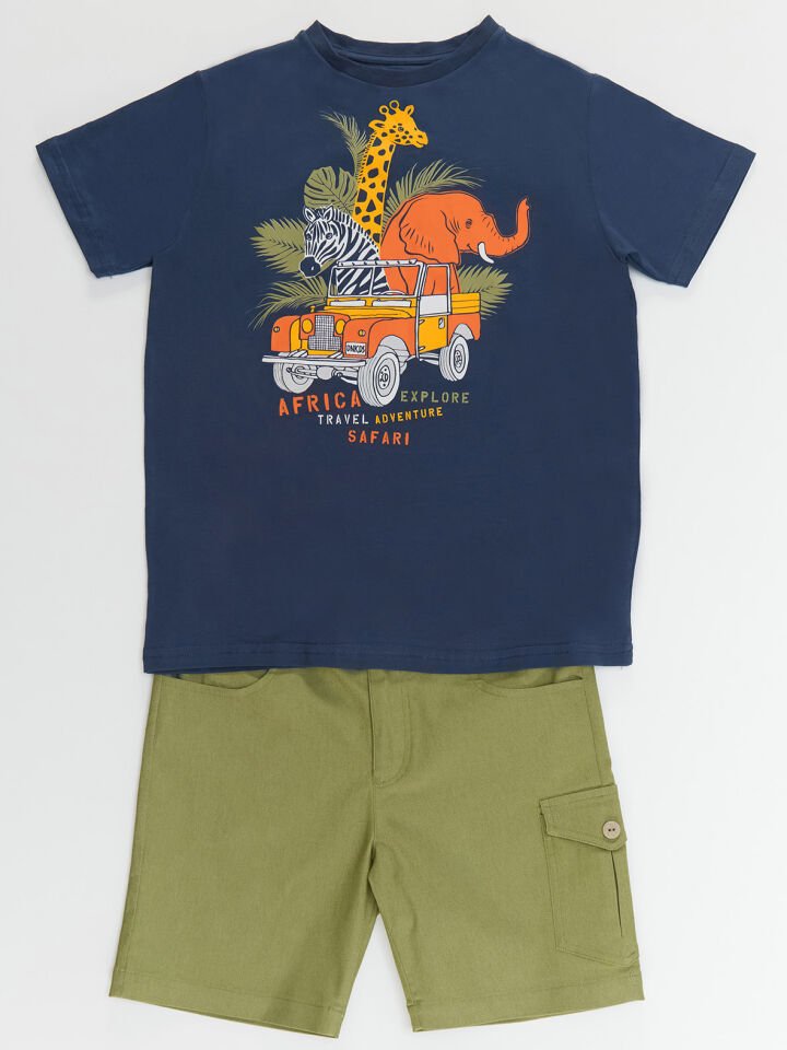 Safari Erkek Çocuk T-shirt Gabardin Şort Takım