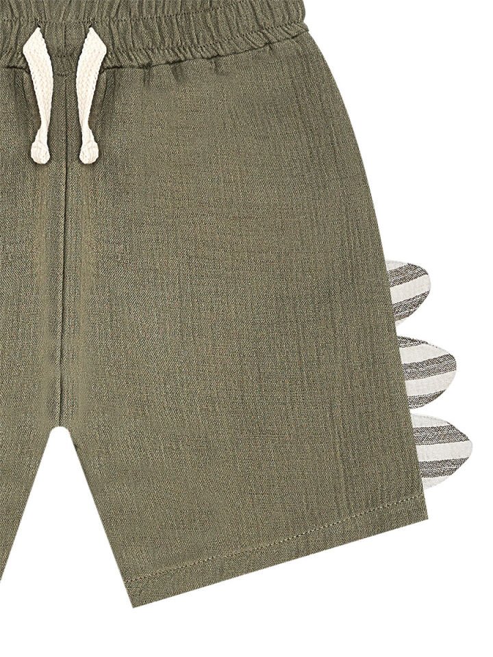 Dino Erkek Bebek Çocuk Müslin Şort Gömlek Takım 12-18 M - Haki