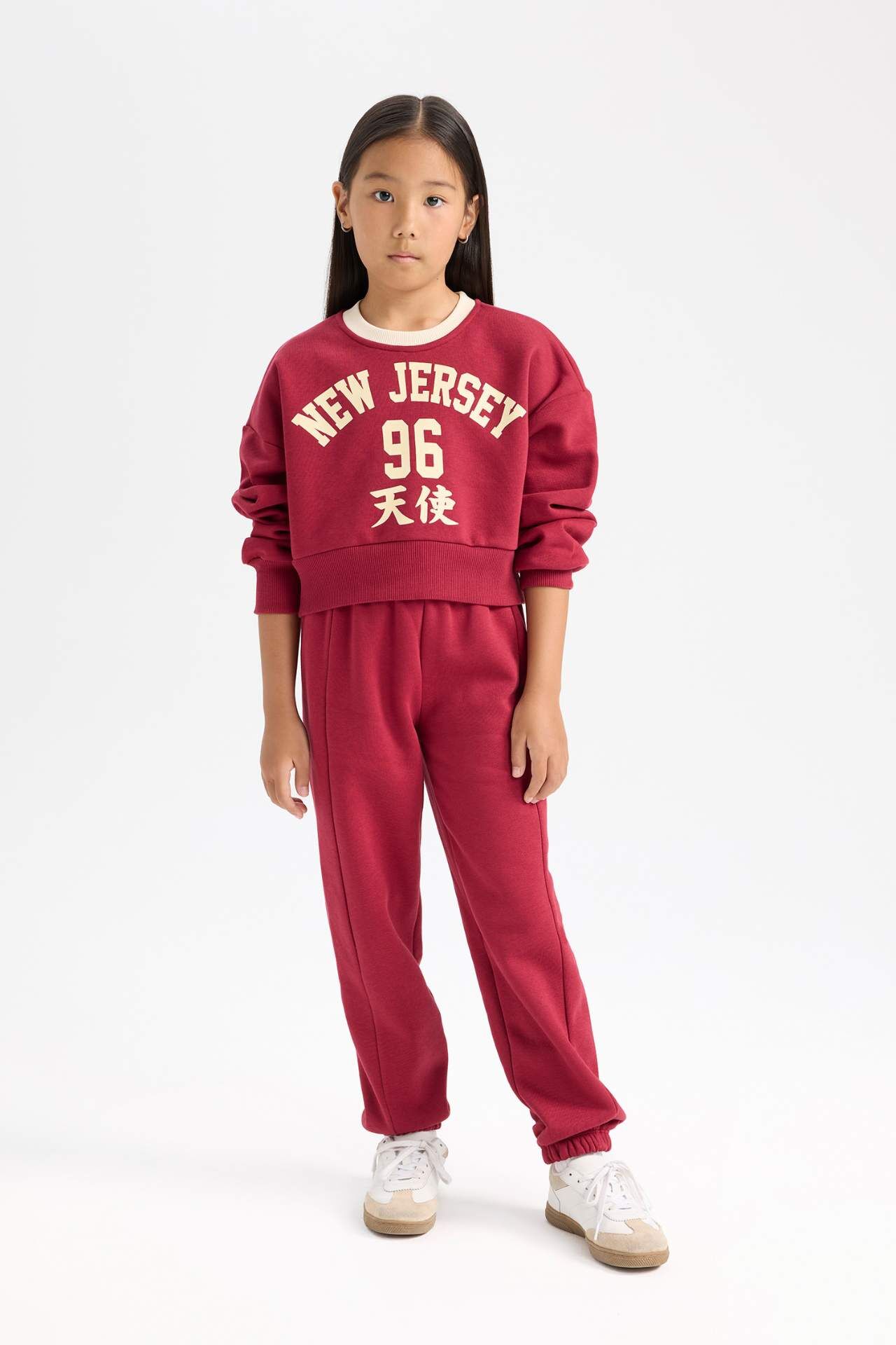 Kız Çocuk 2'li Takım Baskılı Sweatshirt Üst Beli Lastikli Jogger Eşofman Altı