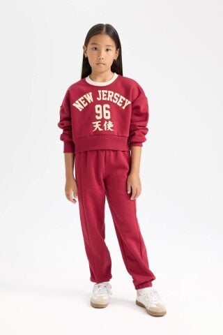 Kız Çocuk 2'li Takım Baskılı Sweatshirt Üst Beli Lastikli Jogger Eşofman Altı