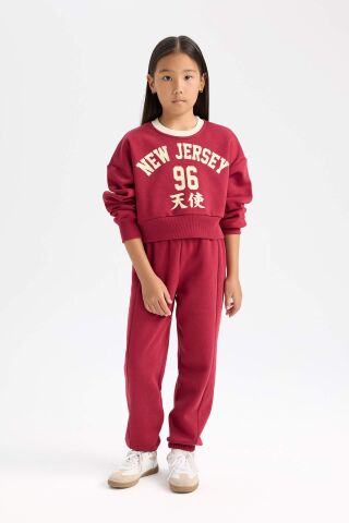 Kız Çocuk 2'li Takım Baskılı Sweatshirt Üst Beli Lastikli Jogger Eşofman Altı