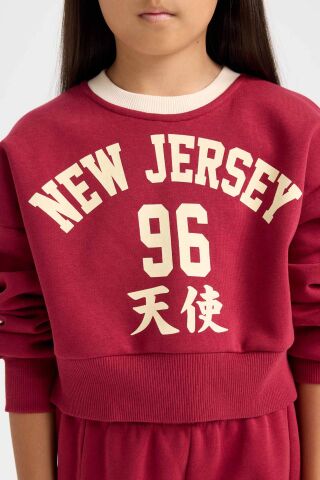 Kız Çocuk 2'li Takım Baskılı Sweatshirt Üst Beli Lastikli Jogger Eşofman Altı