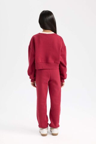 Kız Çocuk 2'li Takım Baskılı Sweatshirt Üst Beli Lastikli Jogger Eşofman Altı