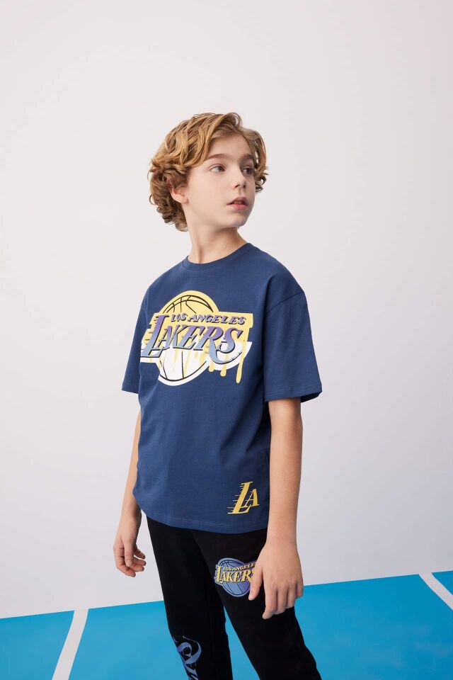 Erkek Çocuk NBA Los Angeles Lakers Oversize Geniş Kalıp Bisiklet Yaka Kısa Kollu Tişört