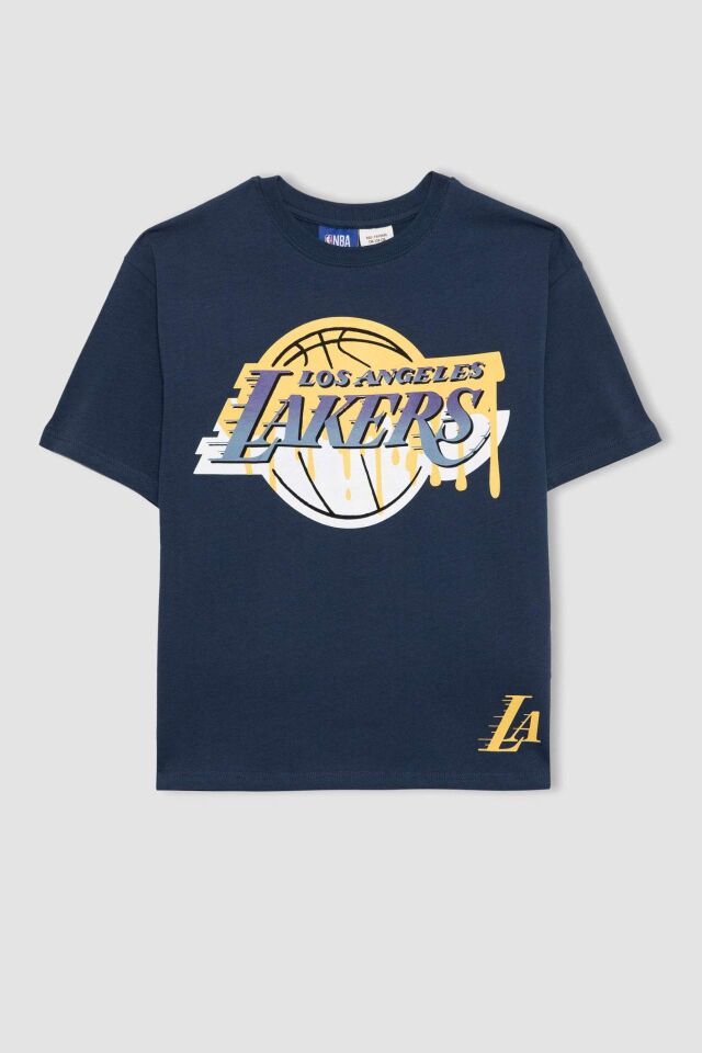 Erkek Çocuk NBA Los Angeles Lakers Oversize Geniş Kalıp Bisiklet Yaka Kısa Kollu Tişört