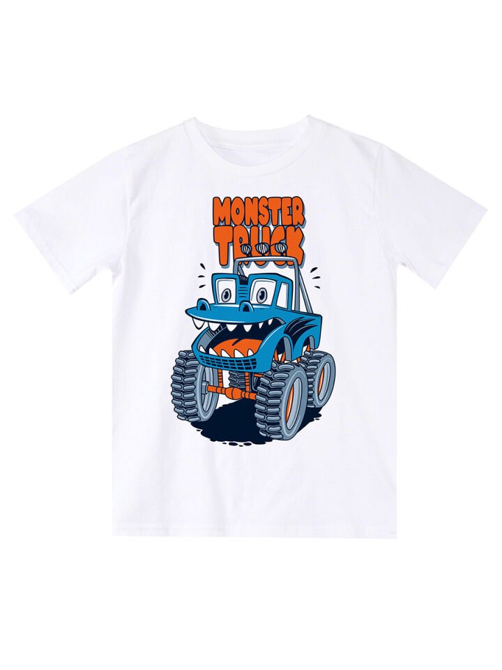 Monster Truck Erkek Çocuk T-shirt Kapri Şort Takım 8 Y - Mavi, Beyaz