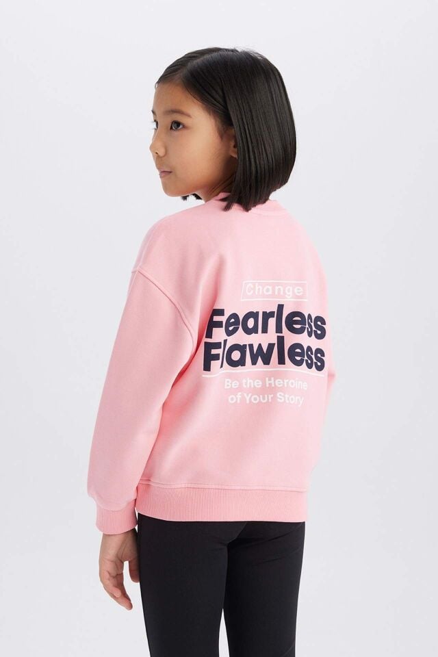 Kız Çocuk Relax Fit Bisiklet Yaka Sırt Baskılı Sweatshirt